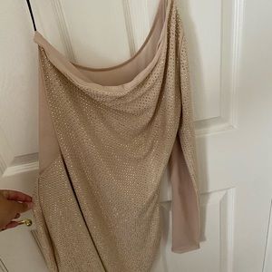 Gold sequin one sleeve dress
